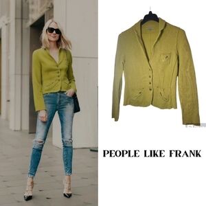 People Like Frank Chartreuse Button Distressed Sweater Cardigan Size Lar…